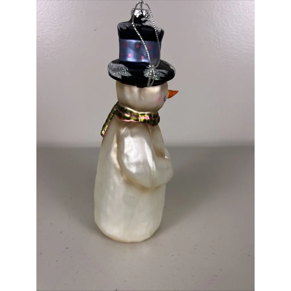 Kurt Adler Handblown Glass Snowman Christmas Ornament Top Hat‎ Scarf Festive